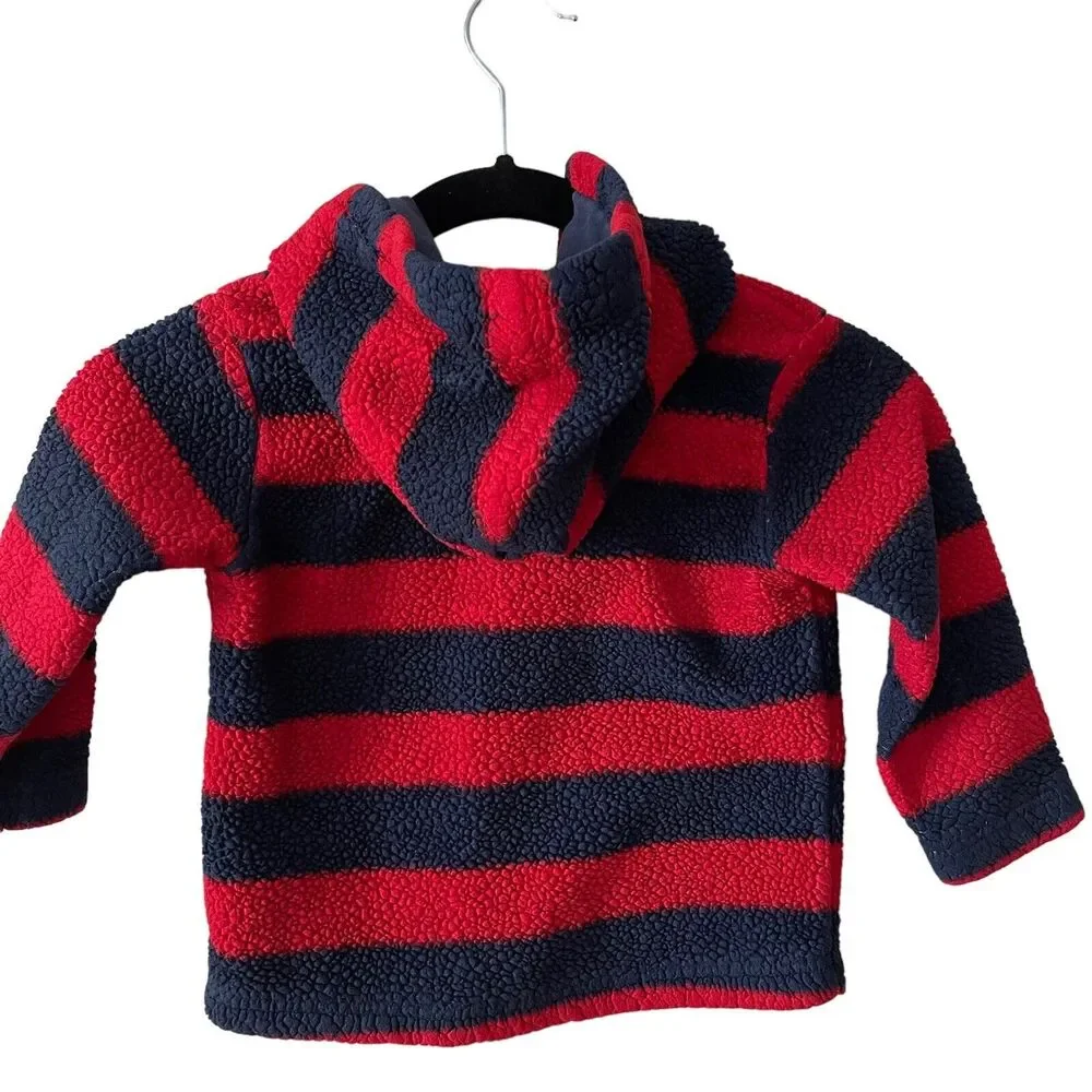 Hanna Andersson Baby 85 Size 2 Fleece Jacket Full Zip Hooded Striped Blue Red